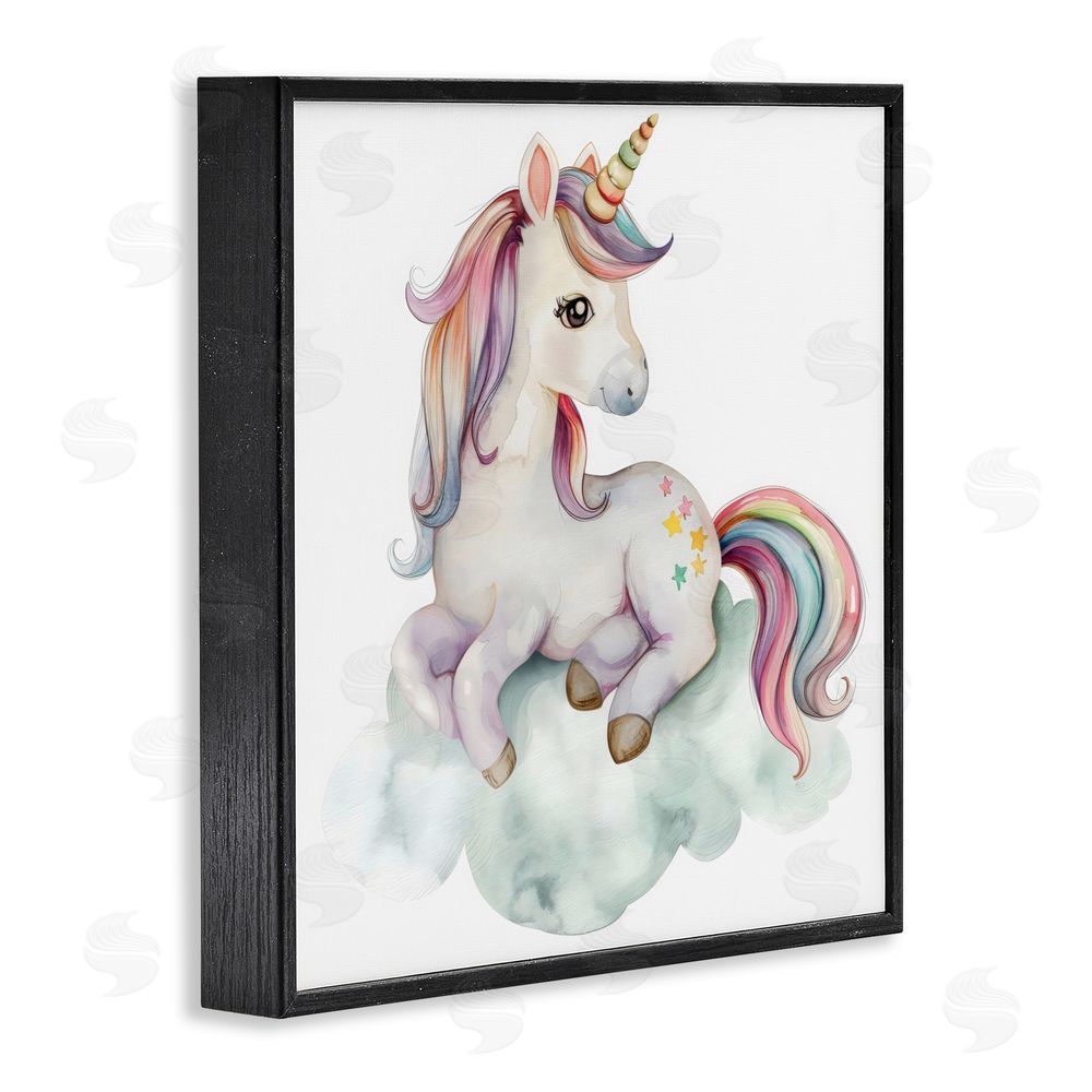 Creative Studio Rainbow Unicorn on Cloud Black Framed Giclee Wall Art Print