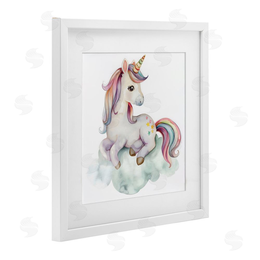 Creative Studio Rainbow Unicorn on Cloud White Framed Print Under Glass Wall Art