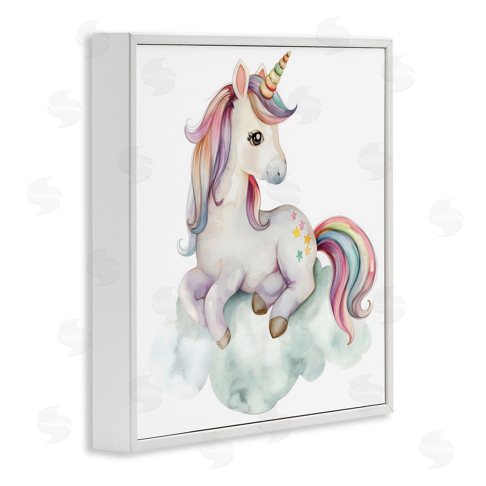 Creative Studio Rainbow Unicorn on Cloud White Framed Giclee Wall Art Print
