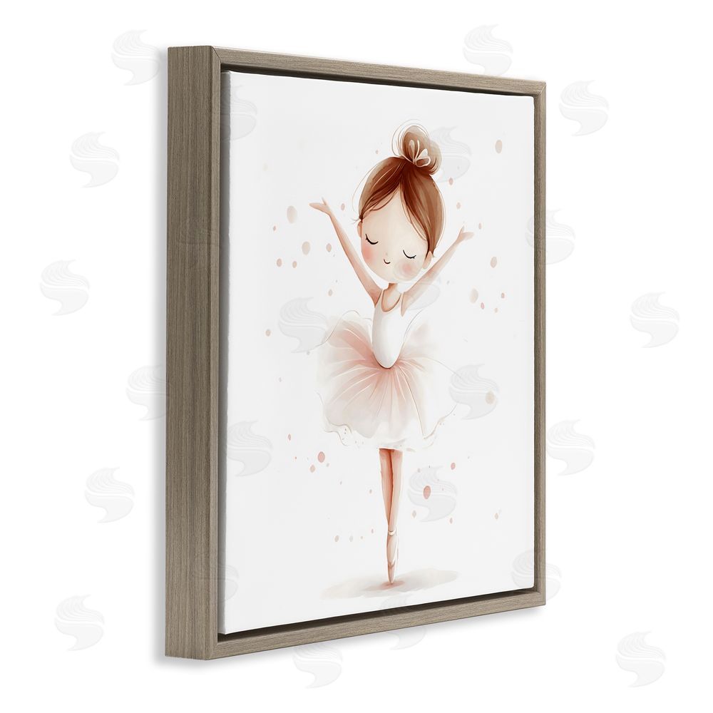 Creative Studio Delicate Little Ballerina Girl Brown Floating Frame Canvas Wall Art