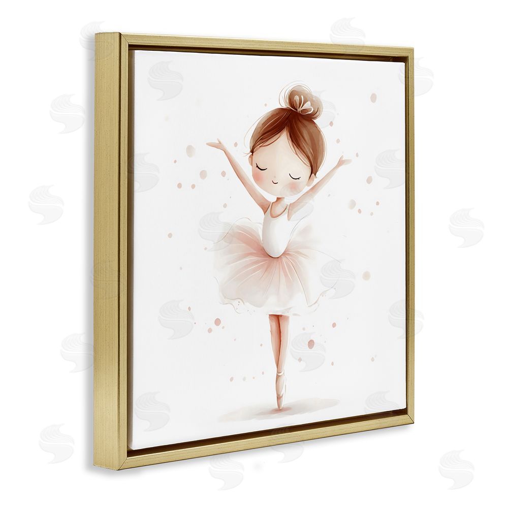 Creative Studio Delicate Little Ballerina Girl Gold Floating Frame Canvas Wall Art