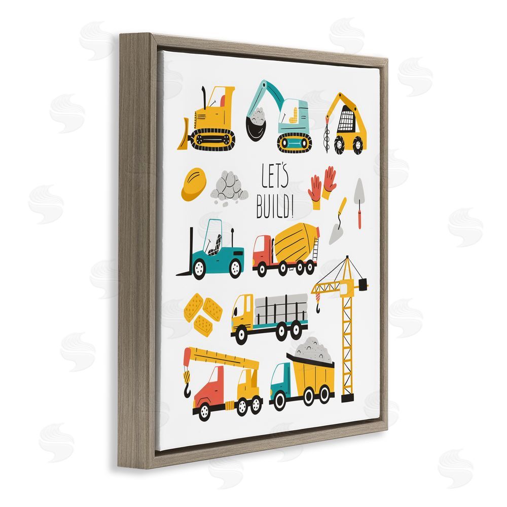 Creative Studio Let's Build Various Construction Trucks Brown Floating Frame Canvas Wall Art