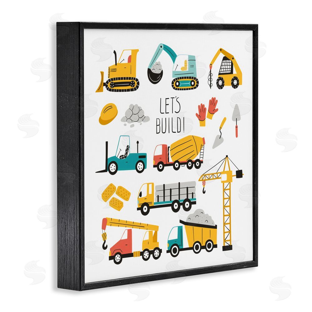 Creative Studio Let's Build Various Construction Trucks Blacked Framed Giclee Wall Art Print