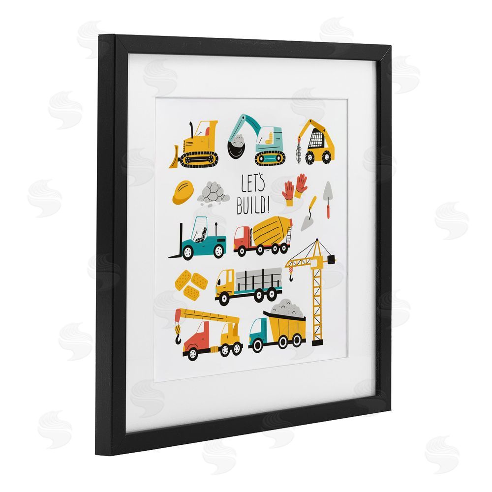 Creative Studio Let's Build Various Construction Trucks Black Framed Print Under Glass with Mat Wall Art