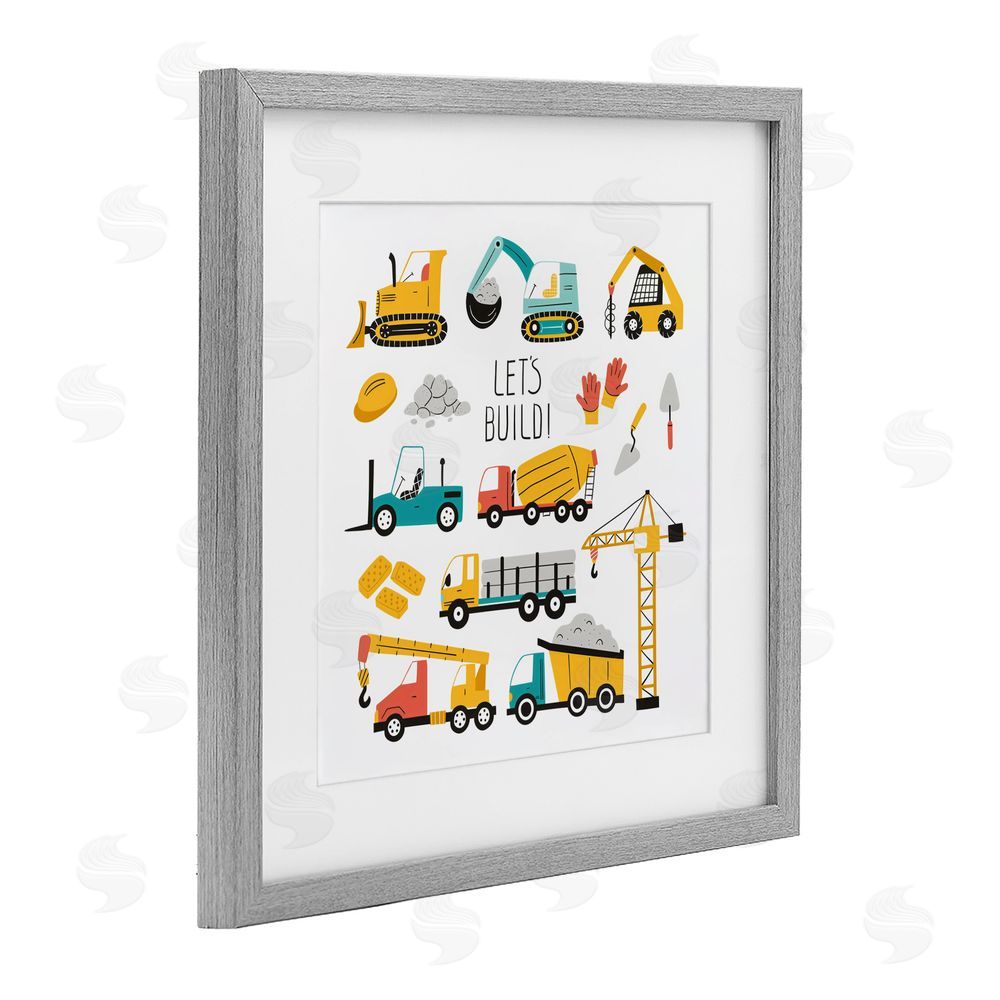 Creative Studio Let's Build Various Construction Trucks Gray Framed Print Under Glass with Mat Wall Art
