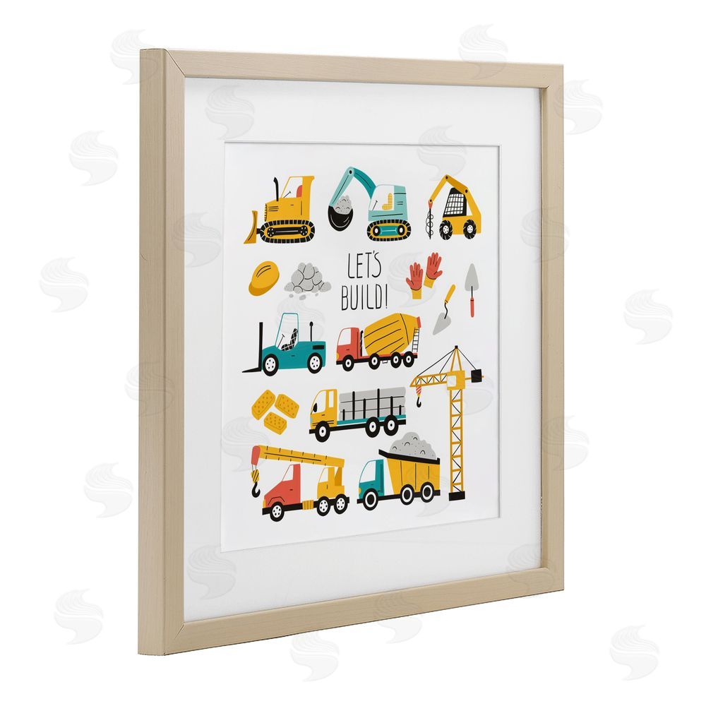 Creative Studio Let's Build Various Construction Trucks Brown Framed Print Under Glass with Mat Wall Art