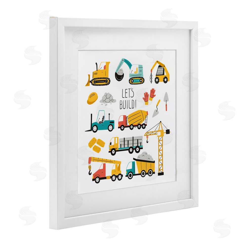 Creative Studio Let's Build Various Construction Trucks White Framed Print Under Glass with Mat Wall Art