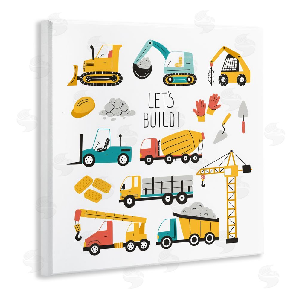 Creative Studio Let's Build Various Construction Trucks Wooden Wall Plaque Art Print