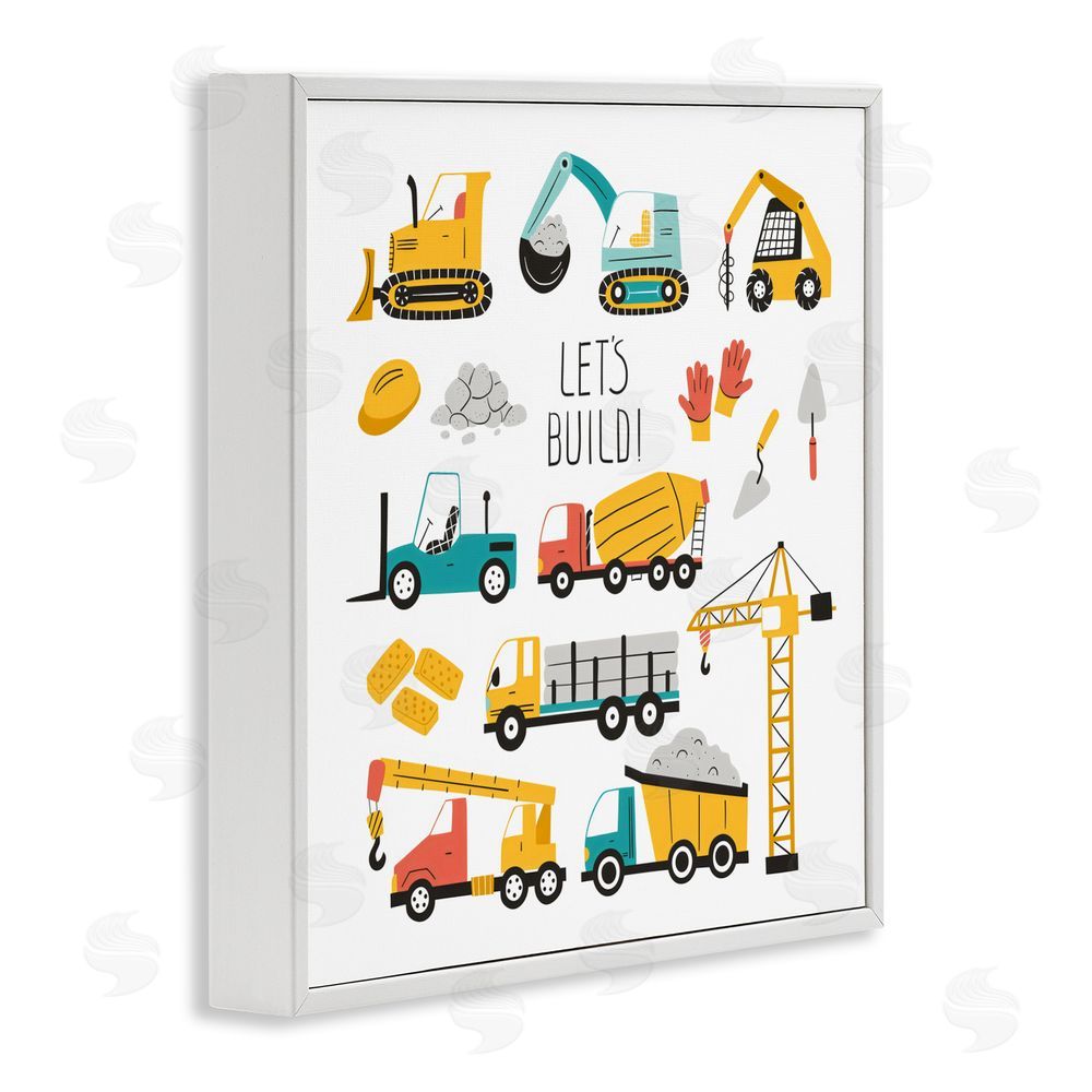 Creative Studio Let's Build Various Construction Trucks White Framed Giclee Wall Art Print