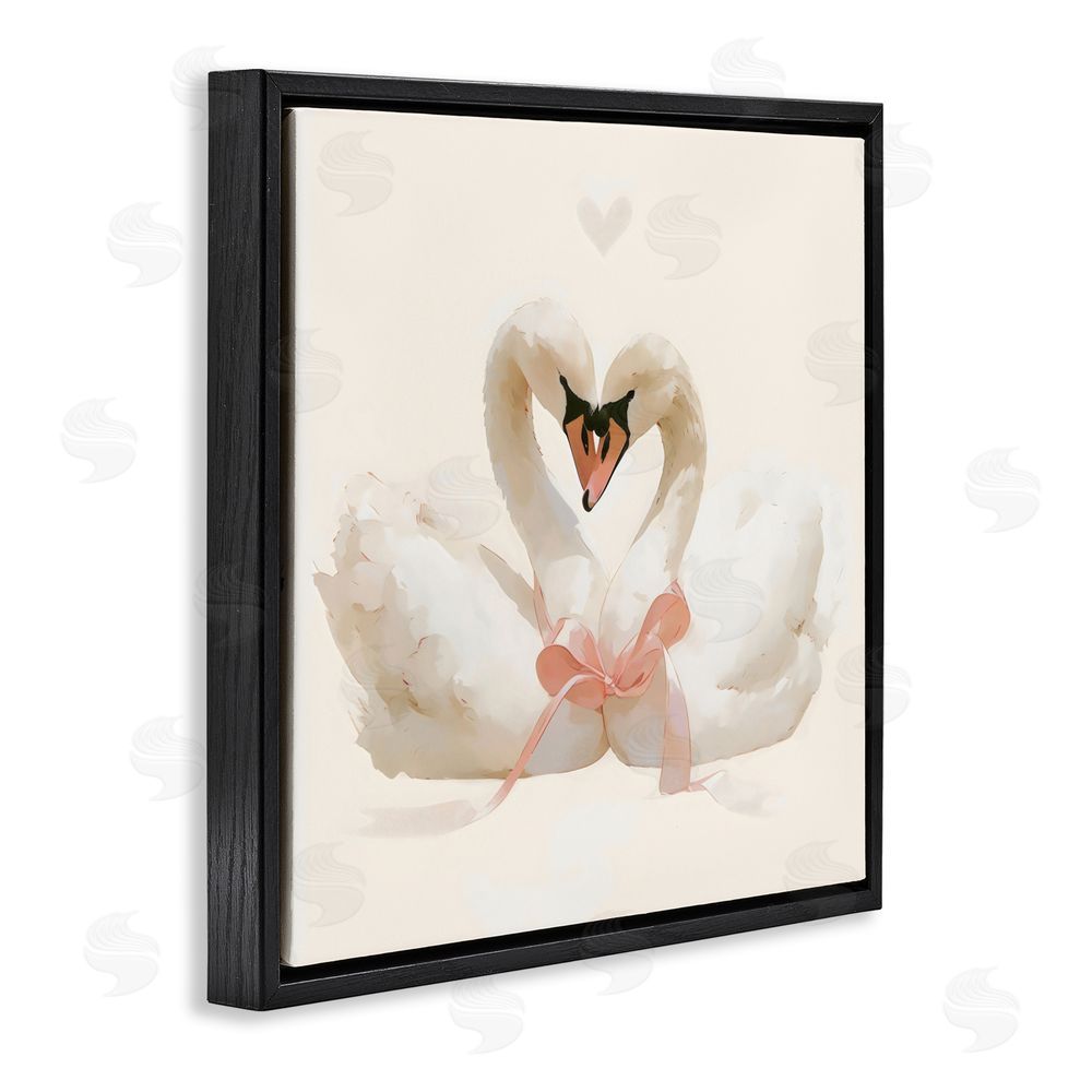 Creative Studio Swan Pair with Bow Black Floating Frame Canvas Wall Art Print