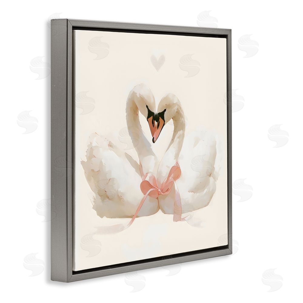 Creative Studio Swan Pair with Bow Gray Floating Frame Canvas Wall Art Print