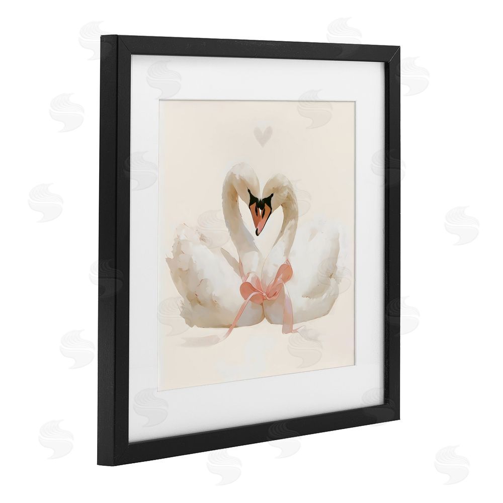 Creative Studio Swan Pair with Bow Black Framed Print Under Glass Wall Art