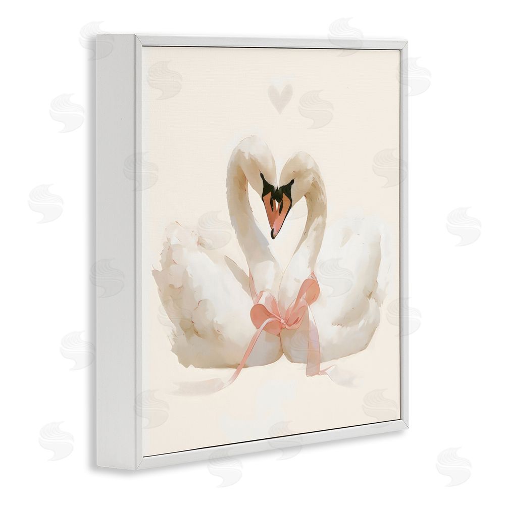 Creative Studio Swan Pair with Bow White Framed Giclee Wall Art Print