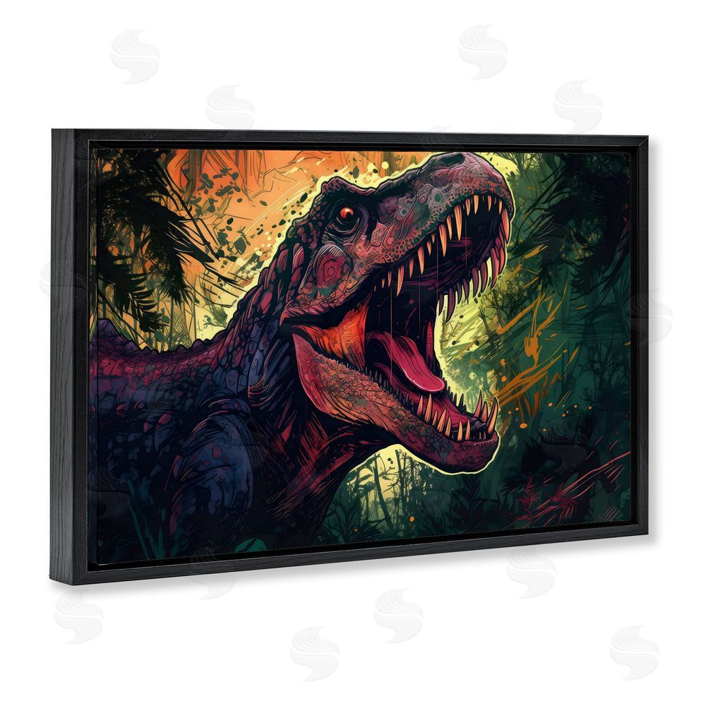 Creative Studio Dark Roaring T-Rex Black Floating Frame Canvas Wall Art