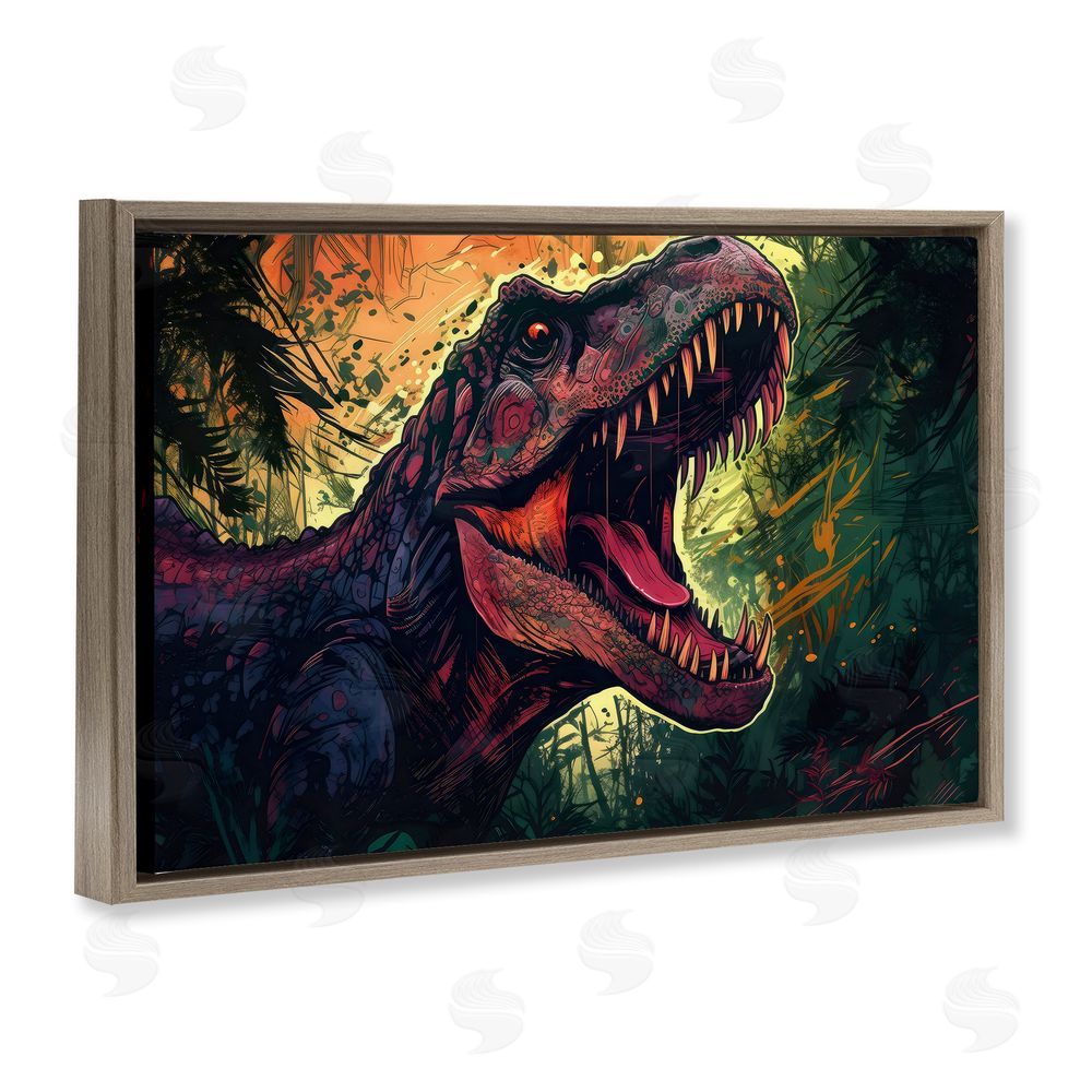 Creative Studio Dark Roaring T-Rex Brown Floating Frame Canvas Wall Art
