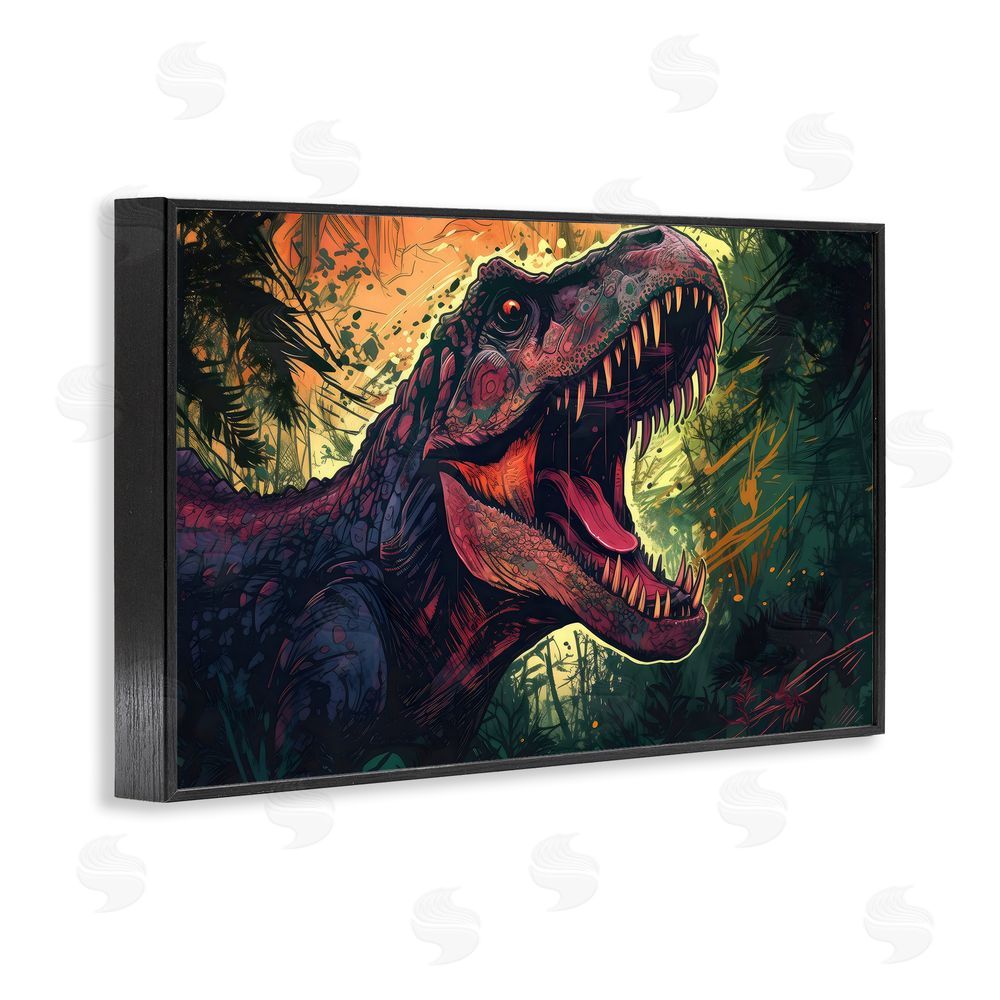 Creative Studio Dark Roaring T-Rex Blacked Framed Giclee Wall Art Print