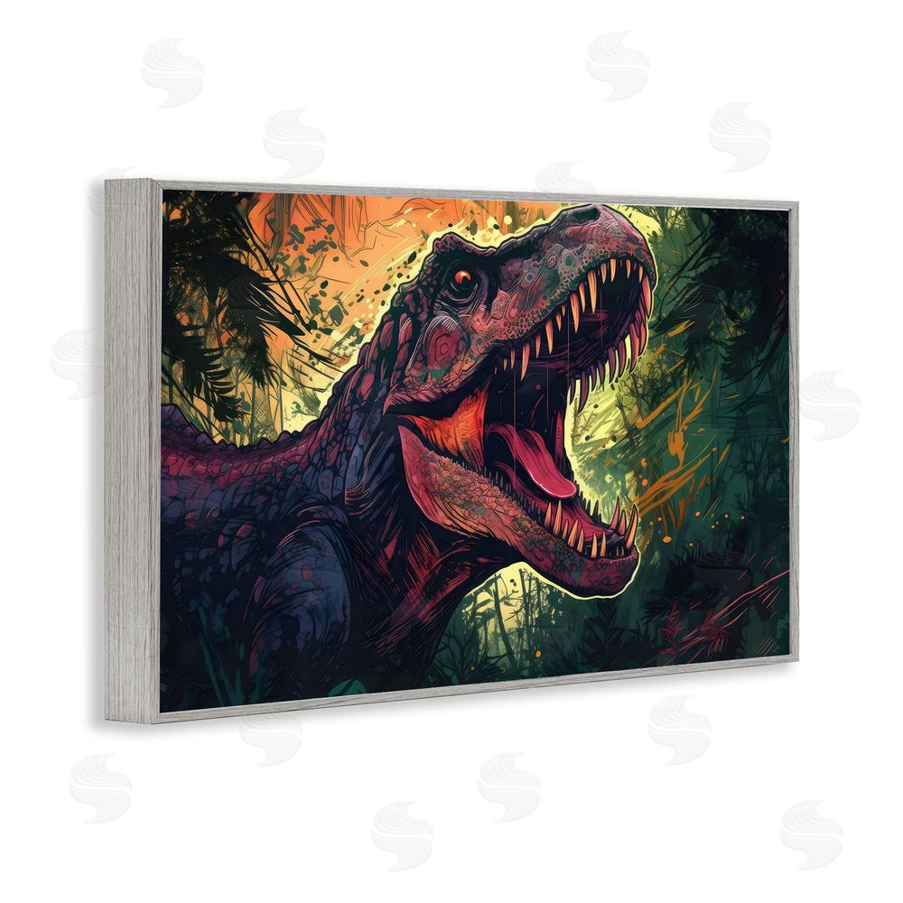 Creative Studio Dark Roaring T-Rex Gray Framed Giclee Wall Art Print