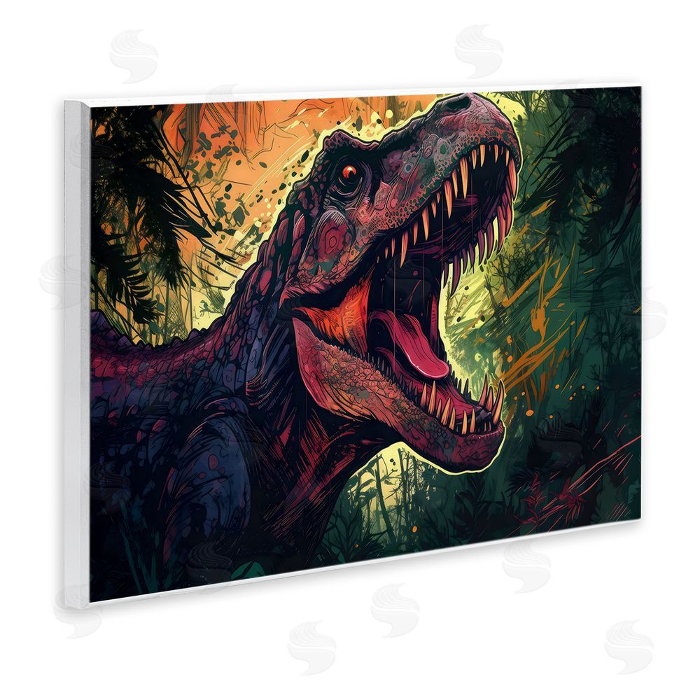 Creative Studio Dark Roaring T-Rex Wooden Wall Plaque Art Print