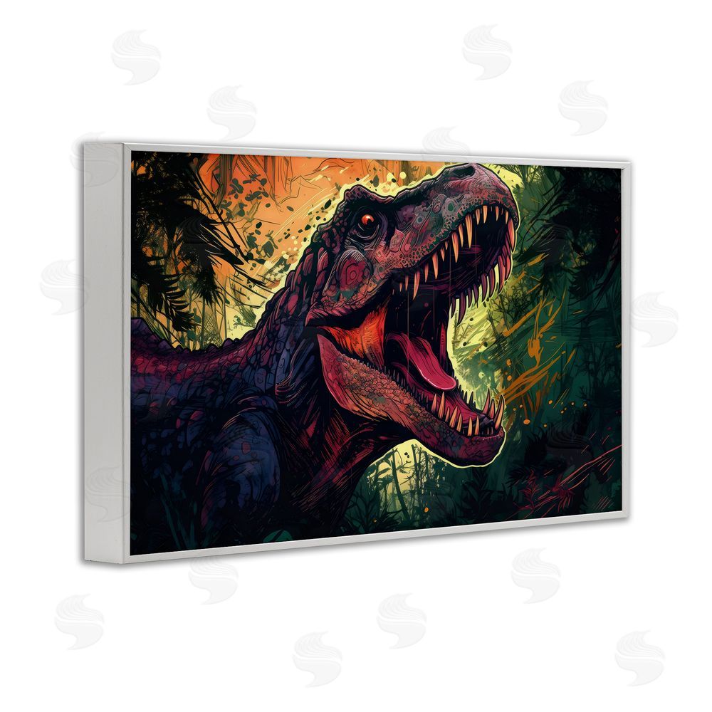 Creative Studio Dark Roaring T-Rex White Framed Giclee Wall Art Print