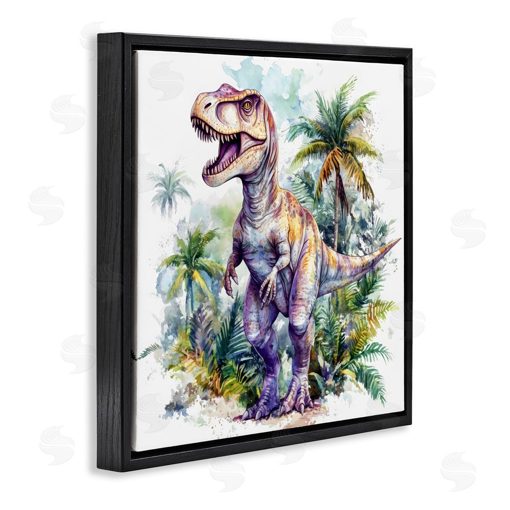 Creative Studio T-Rex Among Palm Trees Black Floating Frame Canvas Wall Art Print