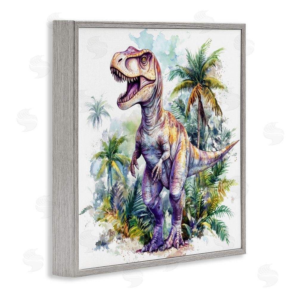 Creative Studio T-Rex Among Palm Trees Gray Framed Giclee Wall Art Print