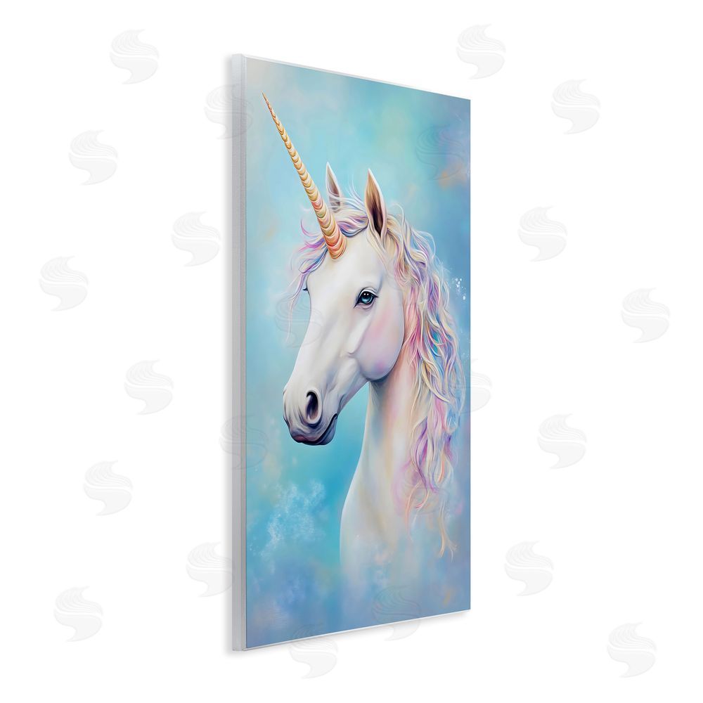 Creative Studio White Unicorn on Blue Wall Plaque Art Print