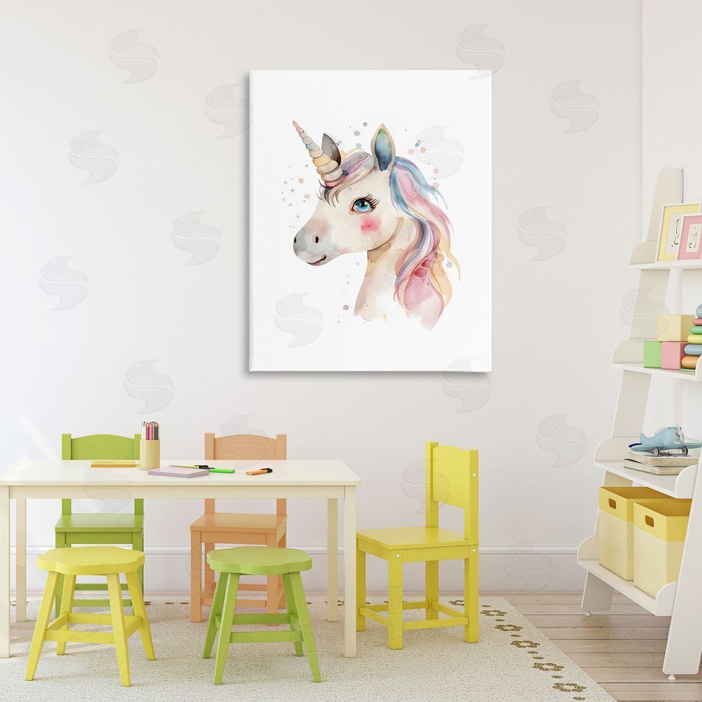 LSR Design Studio Dreamy Pastel Unicorn Stretched Canvas Wall Art in Room