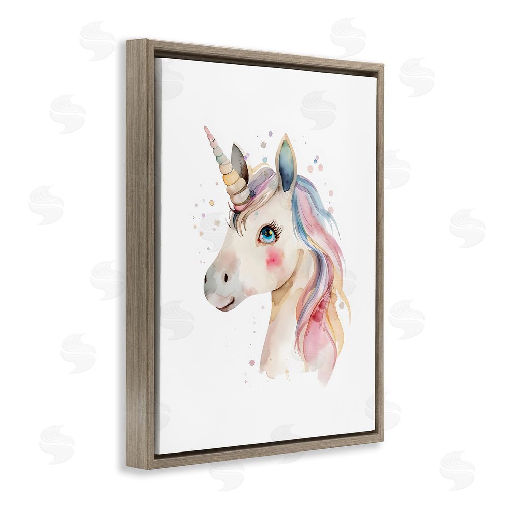 LSR Design Studio Dreamy Pastel Unicorn Brown Floating Frame Canvas Wall Art