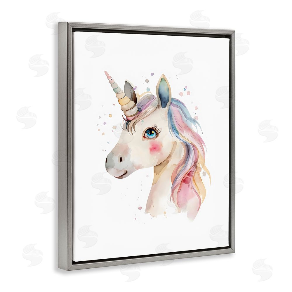 LSR Design Studio Dreamy Pastel Unicorn Gray Floating Frame Canvas Wall Art