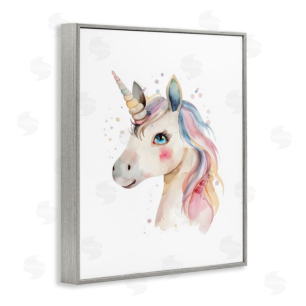 LSR Design Studio Dreamy Pastel Unicorn Gray Framed Giclee Wall Art Print