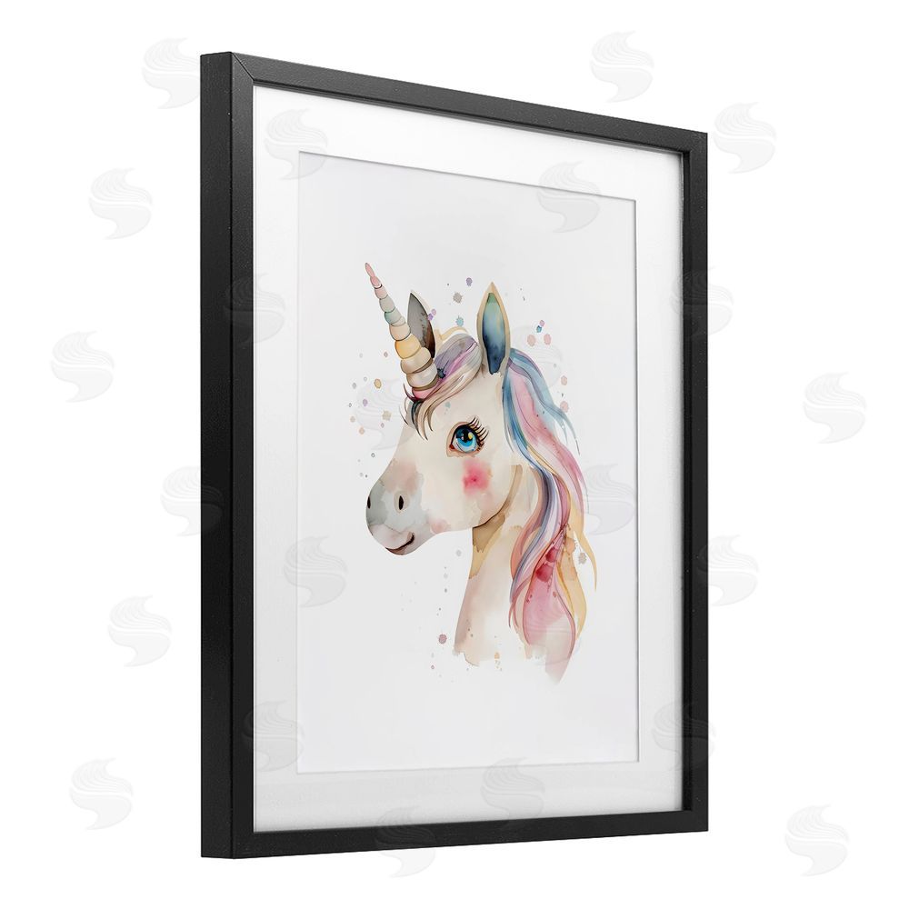 LSR Design Studio Dreamy Pastel Unicorn Black Framed Print Under Glass with Mat Wall Art