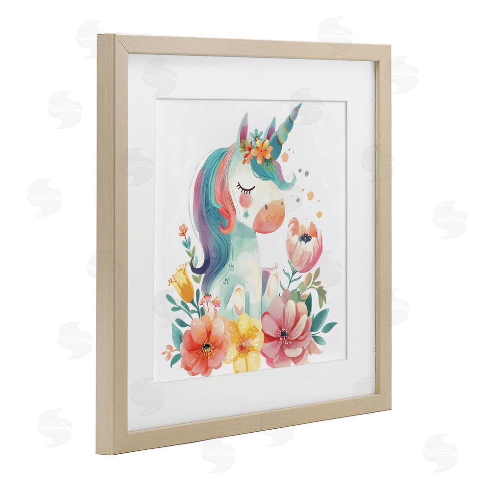 Creative Studio Whimsical Unicorn with Blossoms Brown Framed Print Under Glass Wall Art