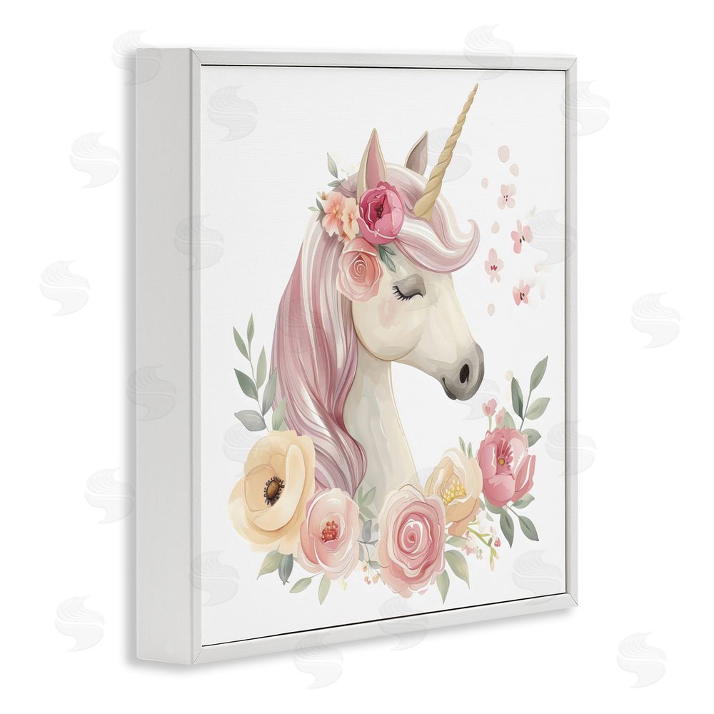 Creative Studio Unicorn with Floral Wreath White Framed Giclee Wall Art Print
