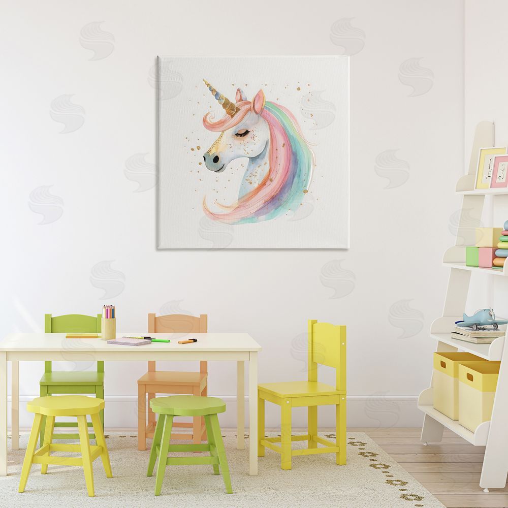Creative Studio Gold Accented Unicorn Stretched Canvas Wall Art in Room