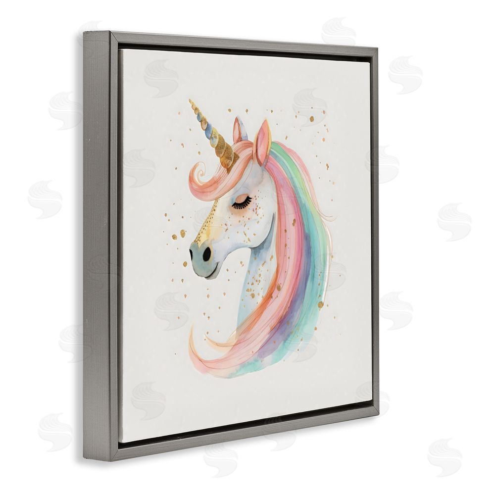Creative Studio Gold Accented Unicorn Gray Floating Frame Canvas Wall Art