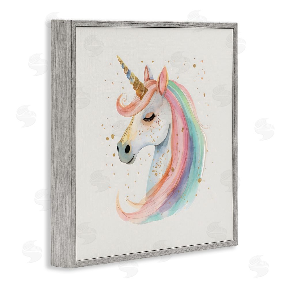 Creative Studio Gold Accented Unicorn Gray Framed Giclee Wall Art Print