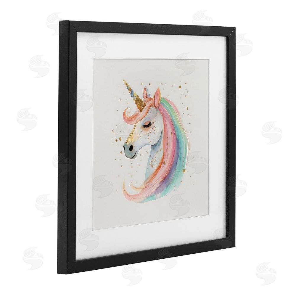 Creative Studio Gold Accented Unicorn Black Framed Print Under Glass with Mat Wall Art