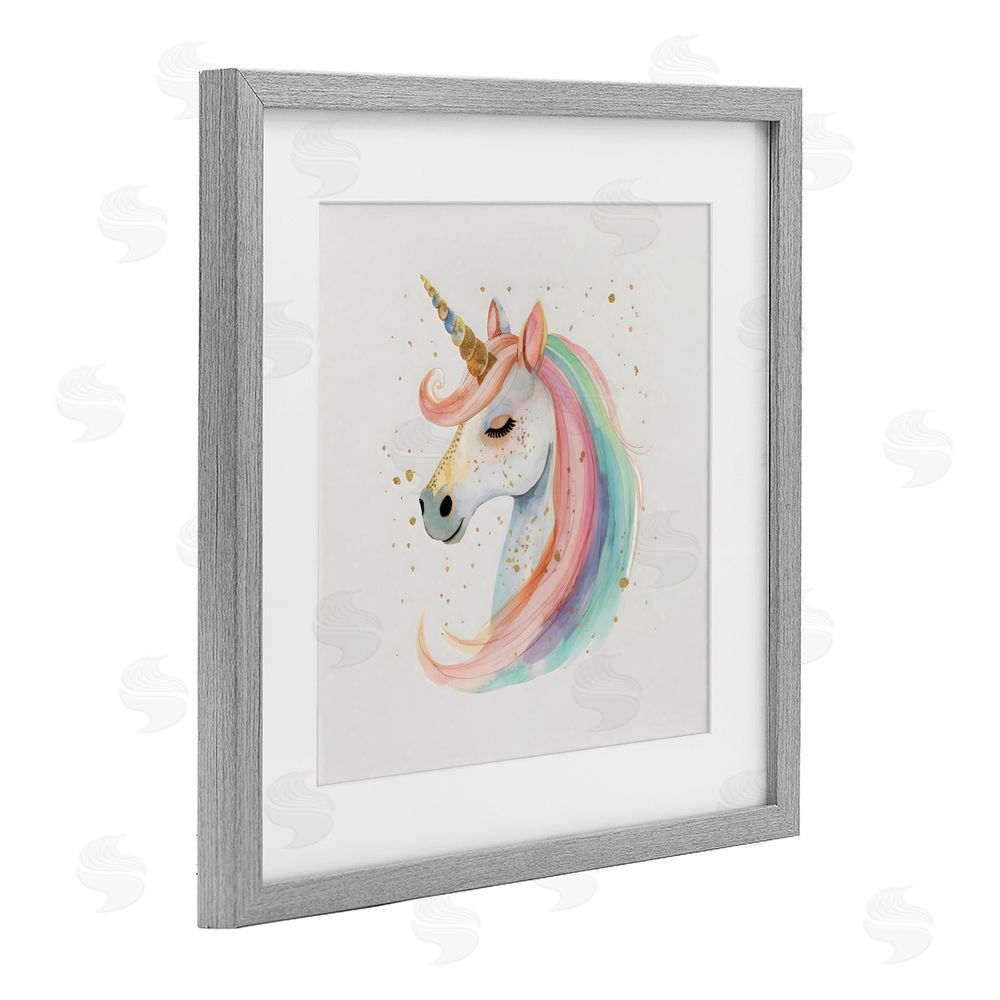 Creative Studio Gold Accented Unicorn Gray Framed Print Under Glass with Mat Wall Art