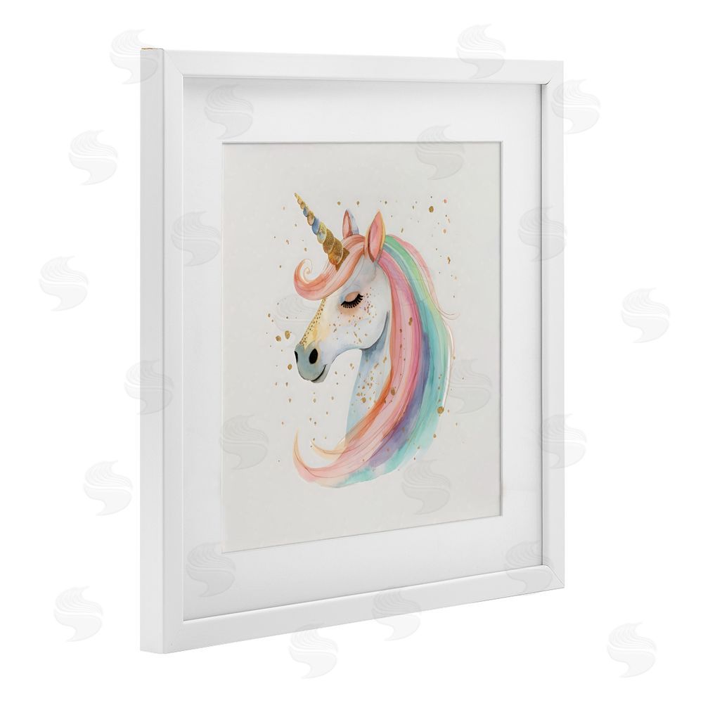 Creative Studio Gold Accented Unicorn White Framed Print Under Glass with Mat Wall Art