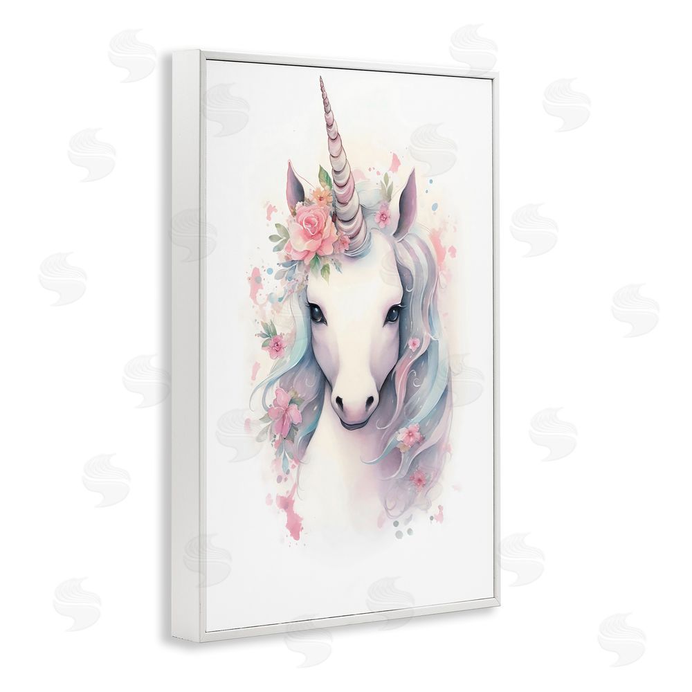 Creative Studio Unicorn with Pink Flower Crown White Framed Giclee Wall Art Print