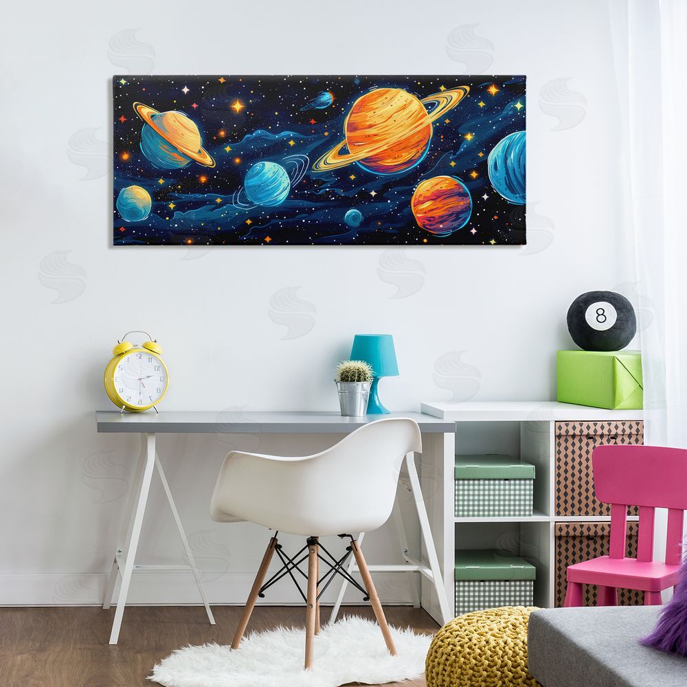 Creative Studio Starry Universe Whimsy Stretched Canvas Wall Art Print in Room