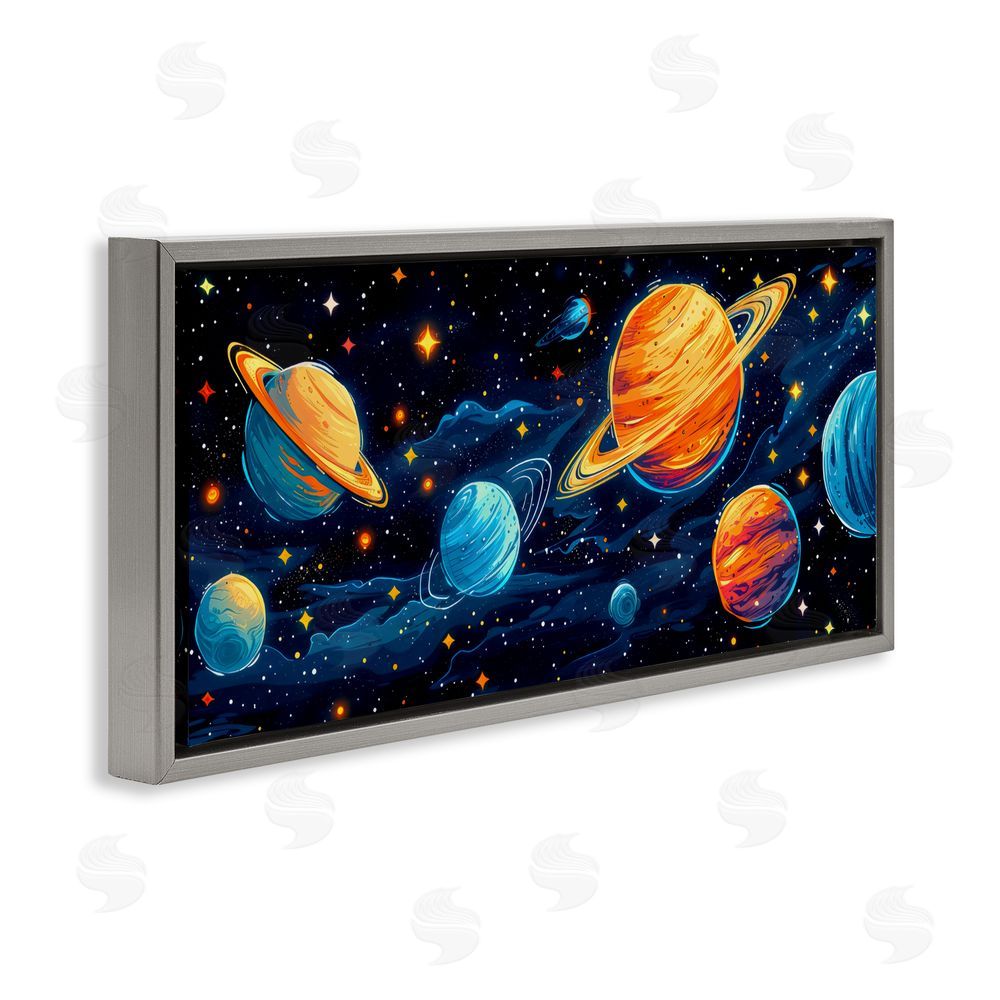 Creative Studio Starry Universe Whimsy Gray Floating Frame Canvas Wall Art Print
