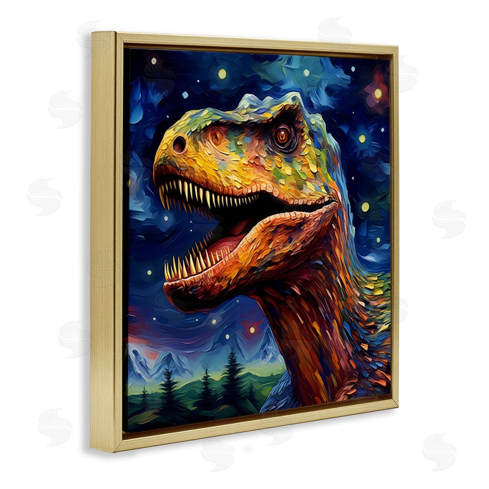 Creative Studio Starry Sky Dinosaur Gold Floating Frame Canvas Wall Art Print