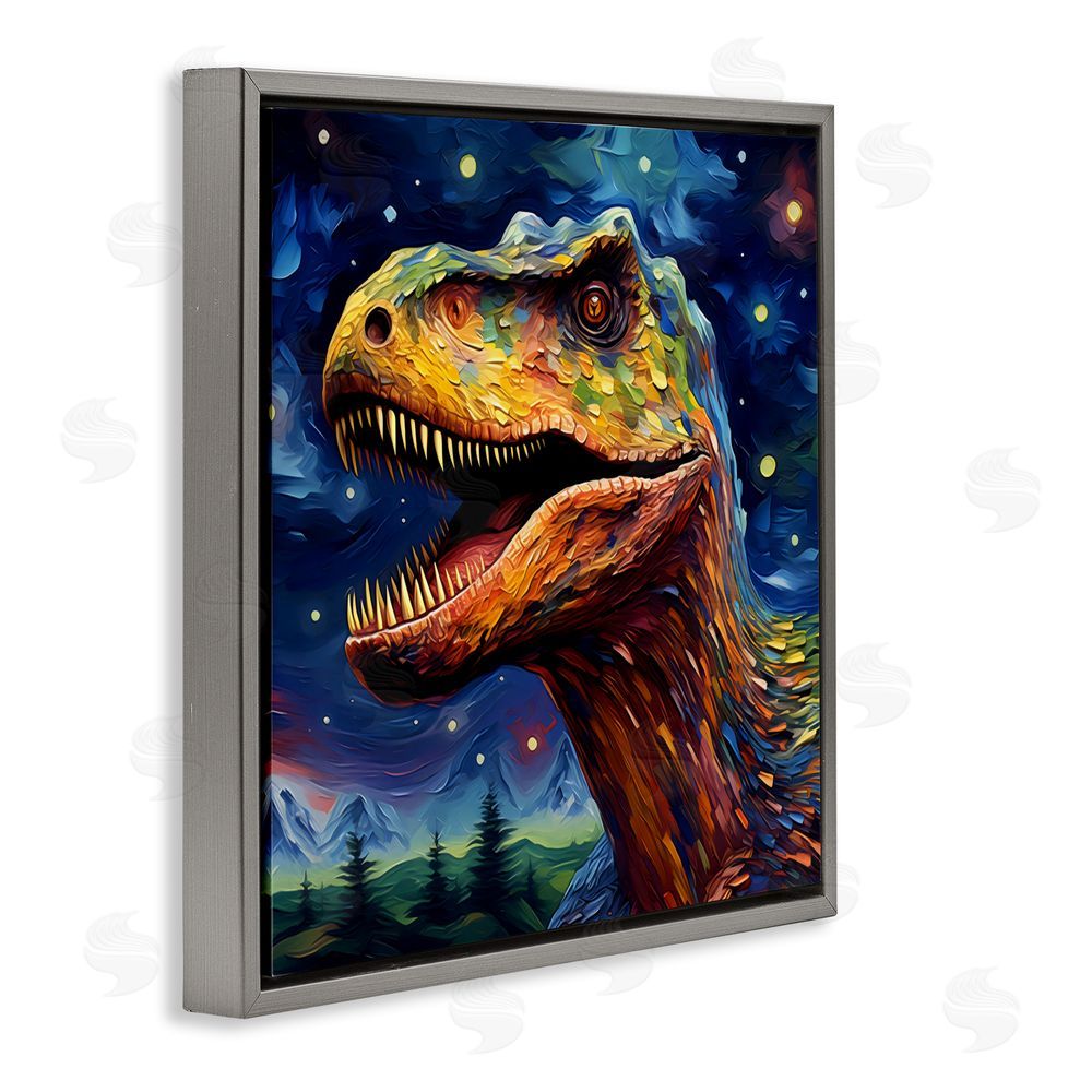 Creative Studio Starry Sky Dinosaur Gray Floating Frame Canvas Wall Art Print
