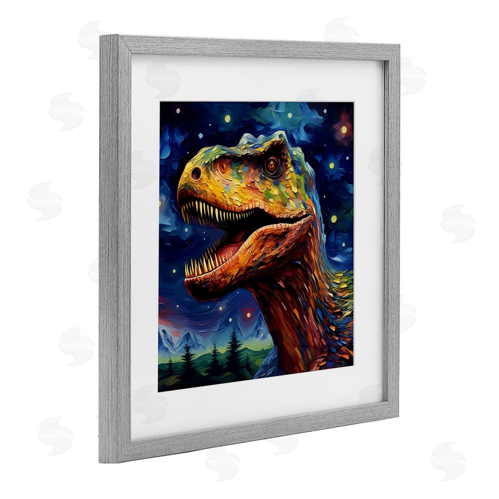Creative Studio Starry Sky Dinosaur Gray Framed Print Under Glass Wall Art