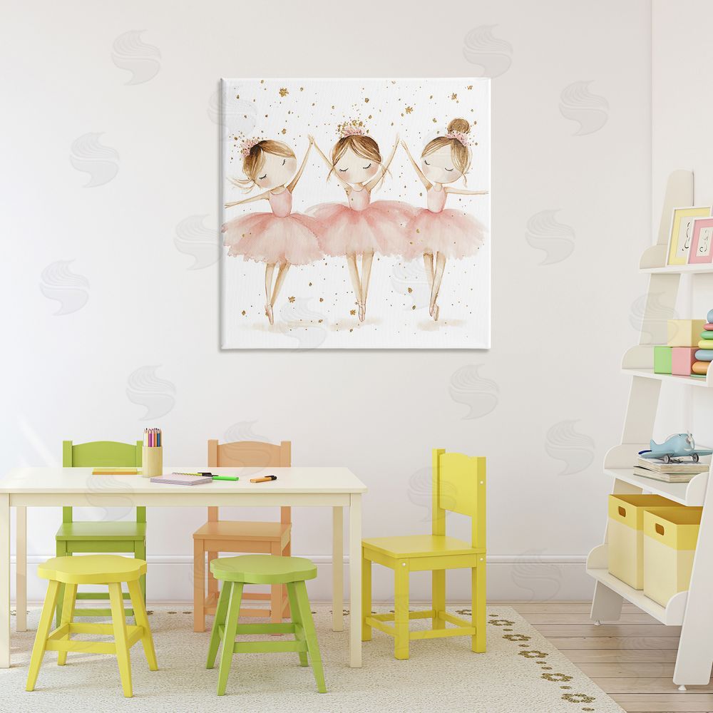 Creative Studio Trio Of Ballerinas Stretched Canvas Wall Art Print in Room