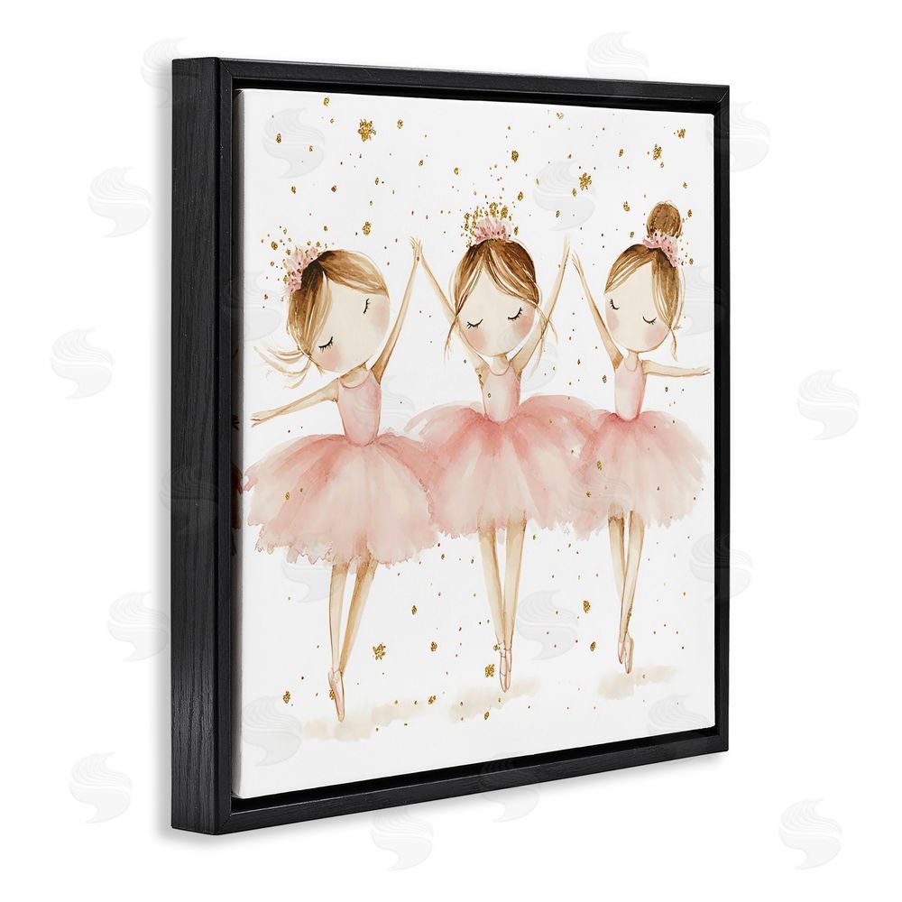 Creative Studio Trio Of Ballerinas Black Floating Frame Canvas Wall Art Print