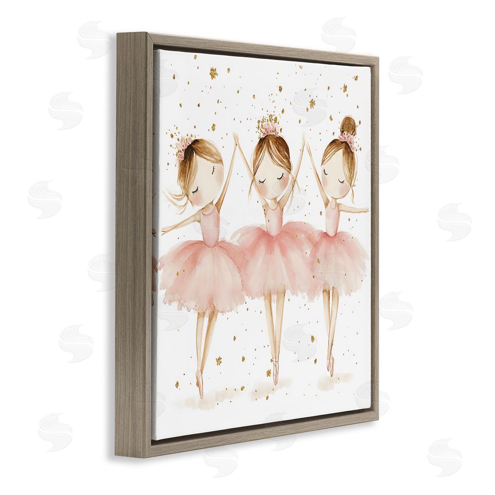 Creative Studio Trio Of Ballerinas Brown Floating Frame Canvas Wall Art Print