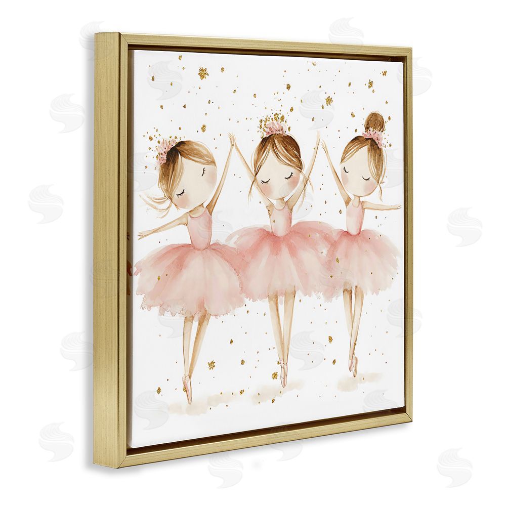 Creative Studio Trio Of Ballerinas Gold Floating Frame Canvas Wall Art Print