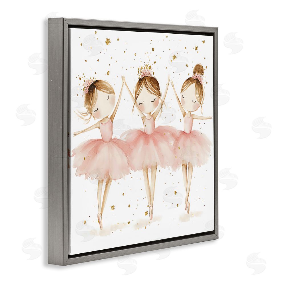 Creative Studio Trio Of Ballerinas Gray Floating Frame Canvas Wall Art Print